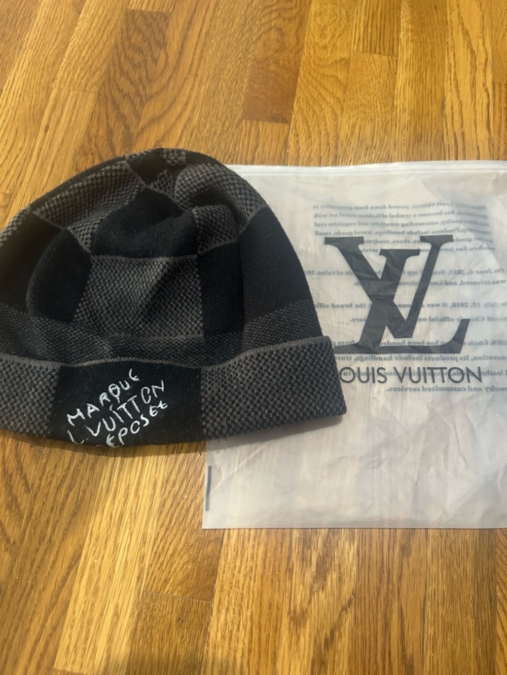 Louis Vuitton Black & Gray Damier Knit Beanie with Cuff Logo